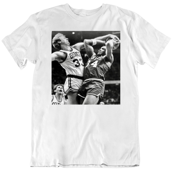 Retro Larry Bird Blocking Charles Barkley Boston Basketball Fan White ...