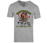 Retro Boston Basketball Team Green Stuff  Bird Parrish Ainge Caricature Distressed   T Shirt