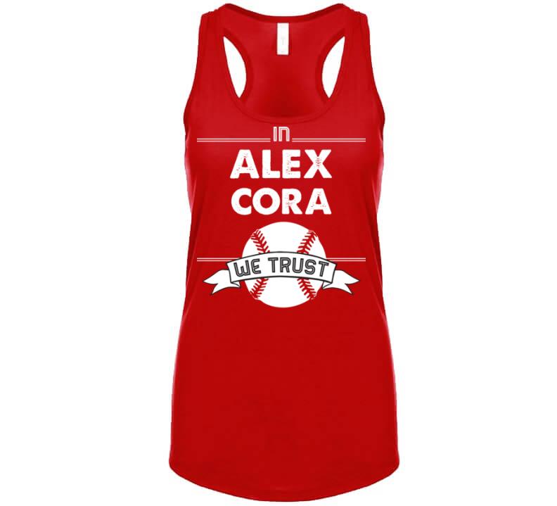 BeantownTshirts Alex Cora We Trust Boston Baseball Fan T Shirt Ladies Tanktop / Red / Small