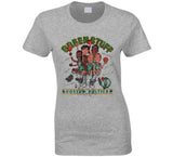 Retro Boston Basketball Team Green Stuff  Bird Parrish Ainge Caricature Distressed   T Shirt