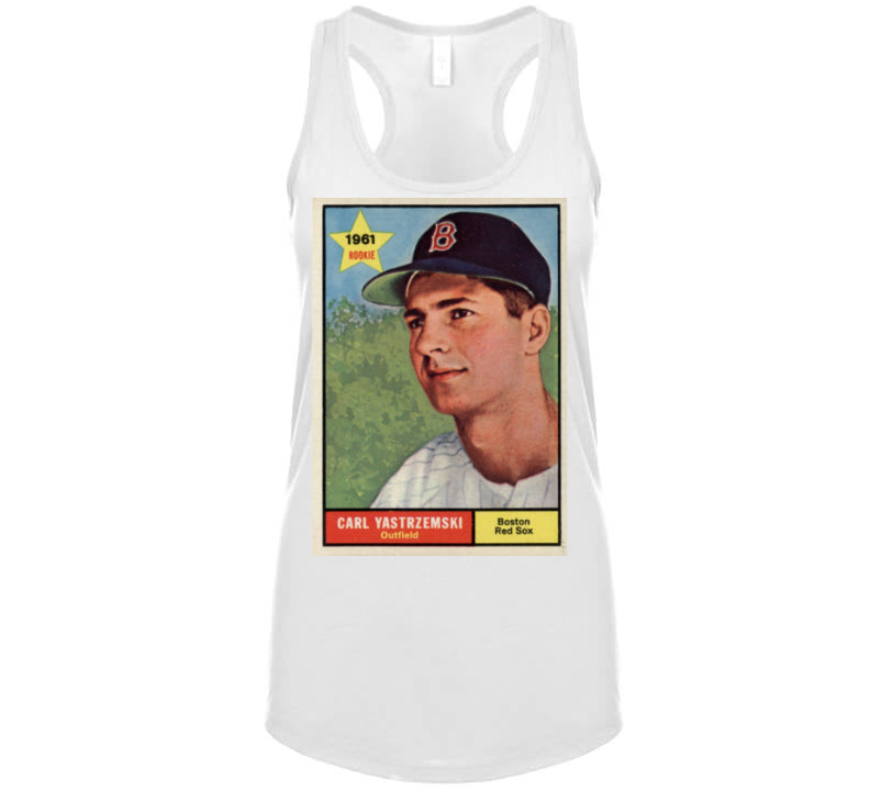 BeantownTshirts Carl Yastrzemski Rookie Card Boston Baseball Fan V2 T Shirt Ladies Tanktop / White / Large