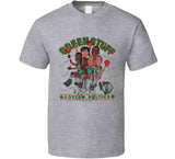 Retro Boston Basketball Team Green Stuff  Bird Parrish Ainge Caricature Distressed   T Shirt