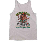 Retro Boston Basketball Team Green Stuff  Bird Parrish Ainge Caricature Distressed   T Shirt